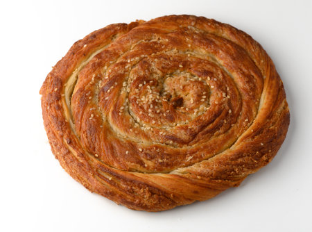 Freshly Baked Cypriot Tahini Swirl Pastry on Tableの写真素材