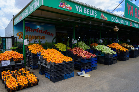 Fresh Colorful Fruits at a Cypriot Market Stallの写真素材