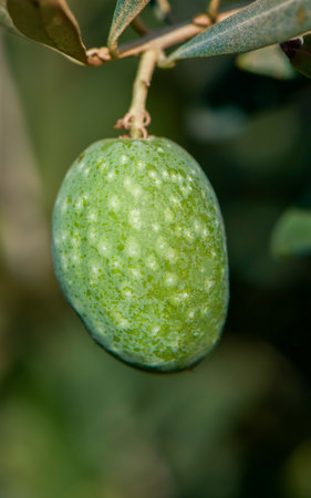 Close-Up of Fresh Green Olives on Olive Tree. High quality photoの写真素材