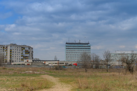Panoramic view of our former home and the Luhansk Regional Police Department building in...