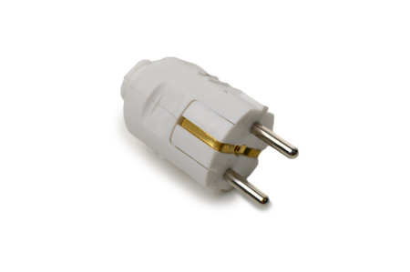 White Europlug electric socket plug isolated on white background, ideal for household devices,...