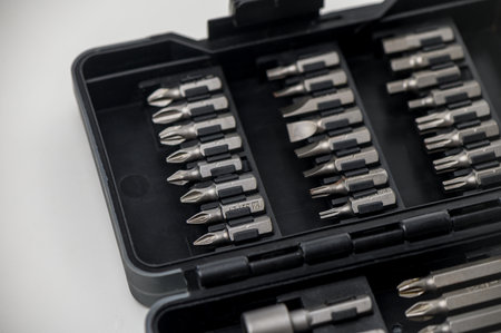Close-up of a small set of hex keys Allen wrenches on white background, perfect for DIY, repair, and workshop photography.の写真素材