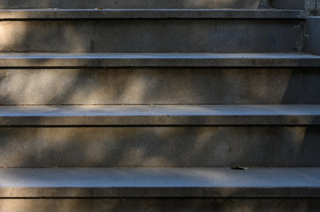 Close up of stone steps in a park. Natural texture and light create a picturesque background for photography and design.の写真素材