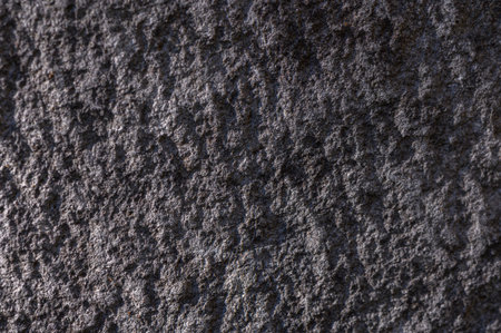 Close-up of a gray concrete wall showing detailed cement texture with small cracks and imperfections. Suitable as a neutral background or texture for design and architectural projects.の写真素材