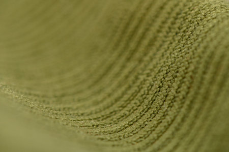 Close-up of green fabric with dense canvas and relieved fibers. Dark green tone and matte texture form a calm background for interior design and graphic worksの写真素材