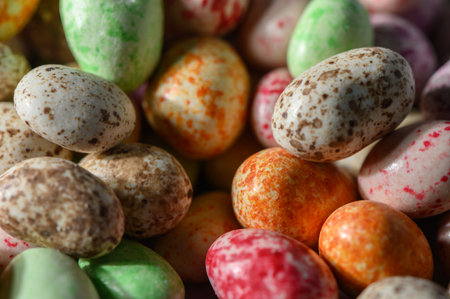 Macro shot of peanuts in milk chocolate with vibrant multicolored glaze in Tbilisi bazaar style on...