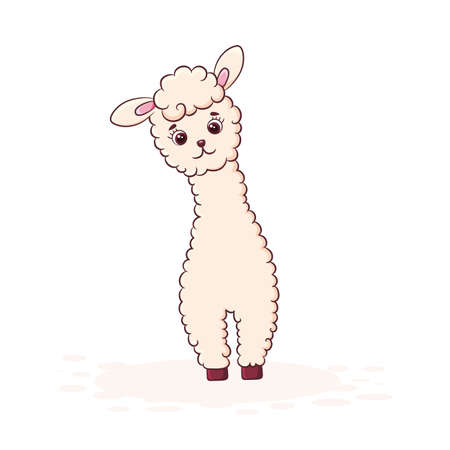 Cute cartoon llama isolated on white background. Llama illustration for children's clothing.のイラスト素材