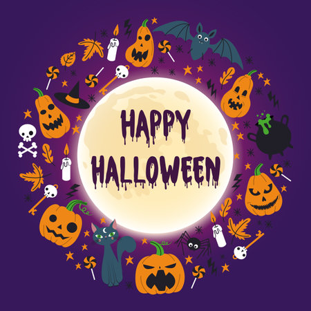 Greeting card for Halloween. Set with objects for Halloween.のイラスト素材