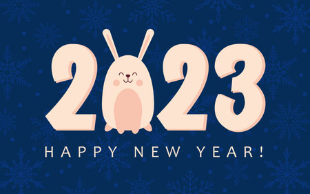 Vector postcard with a rabbit. Congratulations on the Chinese New Year. 2023 year of the rabbit.のイラスト素材