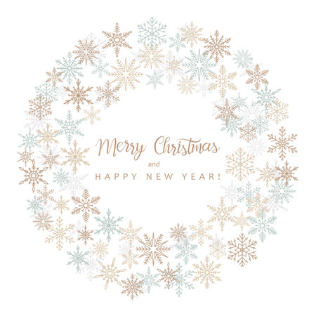 Greeting card with snowflakes. Merry Christmas and Happy New Year greetings.のイラスト素材