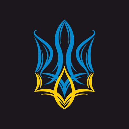Stylized coat of arms of Ukraine in national colors. Beautiful coat of arms of Ukraine for t-shirts, stickers.のイラスト素材