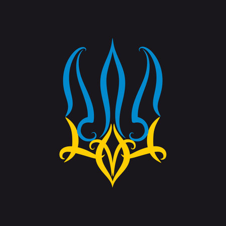 Stylized coat of arms of Ukraine. Coat of arms of Ukraine in national colors.のイラスト素材