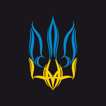 Emblem of Ukraine. Stylized trident in national colors. coat of arms.のイラスト素材