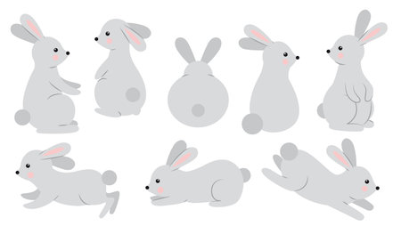Set of rabbits in different posesのイラスト素材