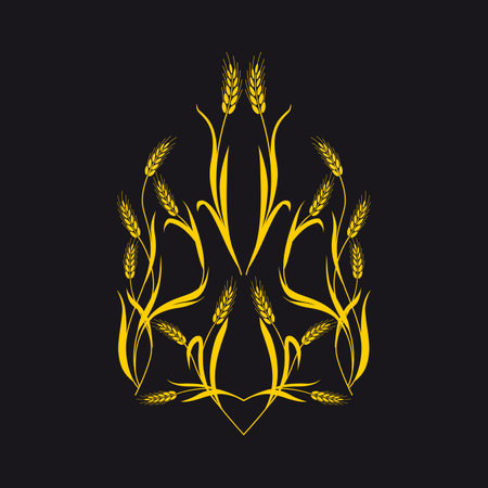 Illustration with the coat of arms of Ukraine with spikelets.Silhouette with the coat of arms of Ukraine.のイラスト素材