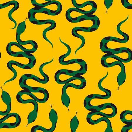 Vector pattern with snakes on a yellow background. Pattern with snakes for clothes, fabrics, wrapping paper.のイラスト素材