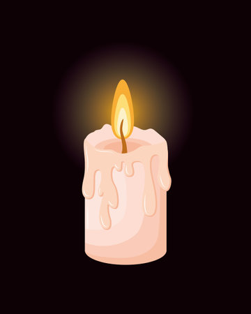 A lit candle on a black background.のイラスト素材