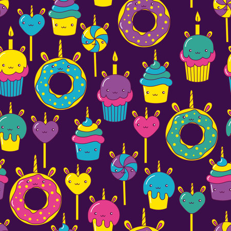 Vector pattern with cute sweetsのイラスト素材