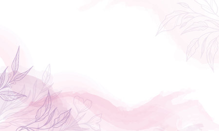 Vector background with watercolor spots and leavesのイラスト素材