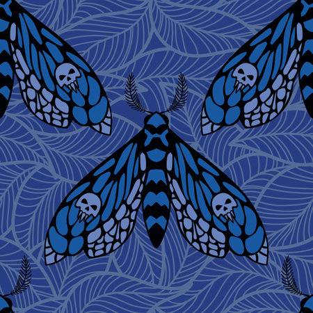 Pattern with blue night butterfliesのイラスト素材