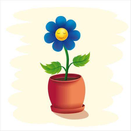 Blue flower with smile in the potのイラスト素材