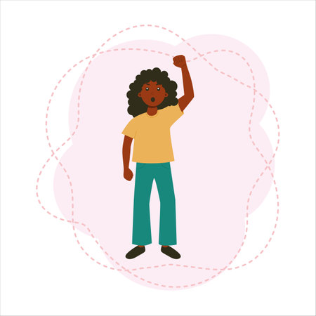 Afro american girl with her hand up.のイラスト素材