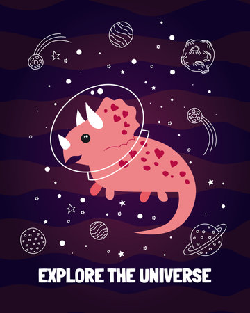 Cute pink dinosaur posterのイラスト素材