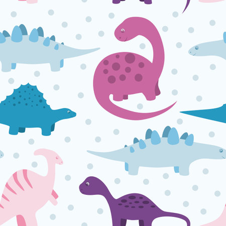 Vector wallpaper with cute cartoon dinosaurs.のイラスト素材