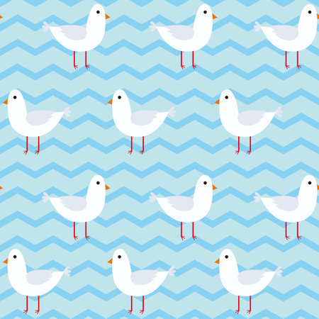 Seamless pattern with seagulls and zig zags.のイラスト素材
