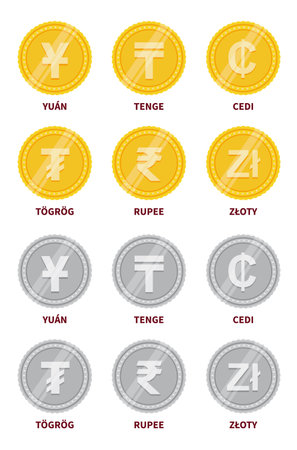 Vector gold and silver coins with money signsのイラスト素材