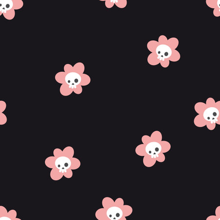 Vector pattern with flower and skullのイラスト素材