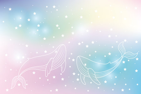 Beautiful vector background with whales and stars.の写真素材