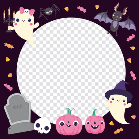 Halloween vector frame. Frame with ghosts and jack o' lanterns.のイラスト素材