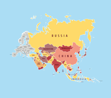 Vector detailed political map of Asia. Map of Asia.のイラスト素材