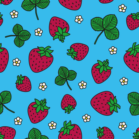 Vector background with strawberries. Pattern with strawberries on blue background.のイラスト素材