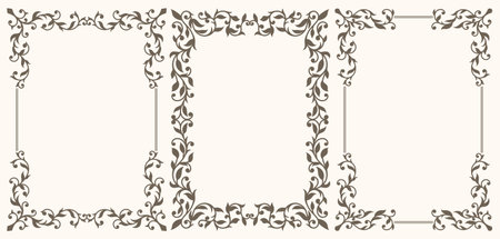 A set of frames with leaves. Set of vintage frames Vintage frames for certificate, wedding invitation, letterhead, menu.のイラスト素材