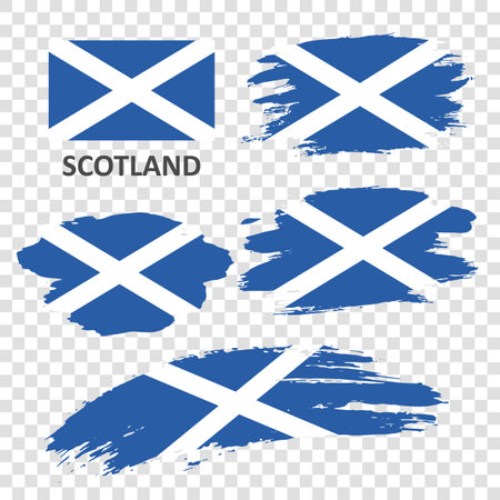 A set of flags of Scotland painted with a brush by hand. The flag of Scotland. Flags in grunge style.のイラスト素材