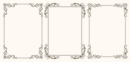 Set of frames in vintage style Vintage frames for certificate, wedding invitation, letterhead, menu.のイラスト素材