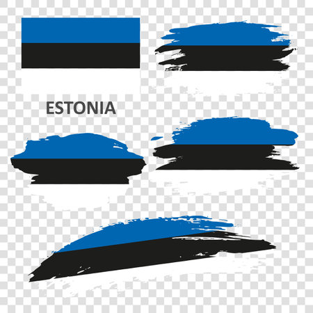 Set of flags of Estonia. Flags of Estonia drawn with a brush in a grunge style.のイラスト素材