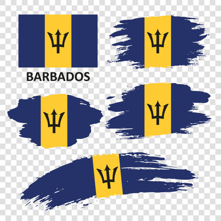 Set of vector flags of Barbados. Barbados flag painted with a brush. Flag in grunge style.のイラスト素材