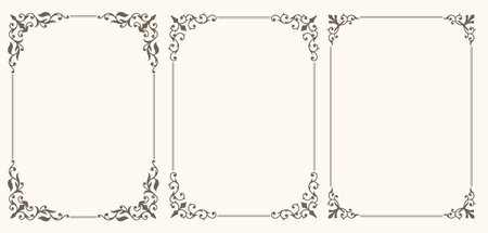 Decorative frames and borders with vintage floral ornament Set of Decorative vintage frames and borders Vintage frames for certificate, wedding invitation, letterhead, menu.のイラスト素材