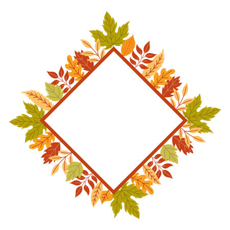 Frame made of autumn leaves with space for text. Frame with twigs and leaves for autumn-themed designs.のイラスト素材