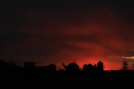 Sunset farm red skyの写真素材