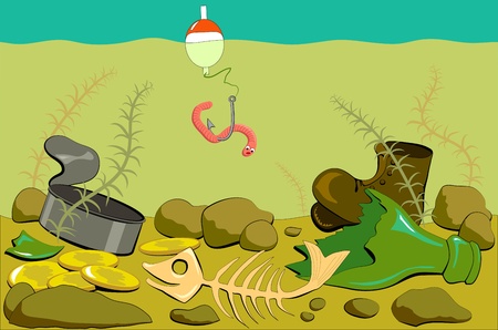 Fishing in the river with polluted bottomのイラスト素材