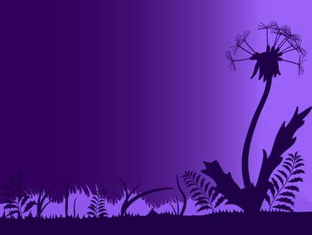 Silhouette of meadow with dandelion against the night skyのイラスト素材
