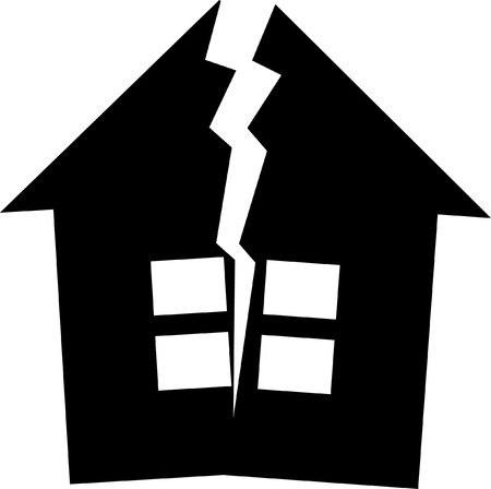 Black silhouette of broken house as illustration of disaster, crisis or divorceのイラスト素材