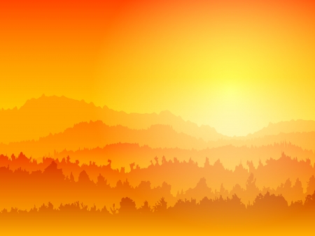 Landscape with silhouettes of mountains against the sunsetのイラスト素材