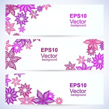 Three horizontal banners with pink flower designのイラスト素材