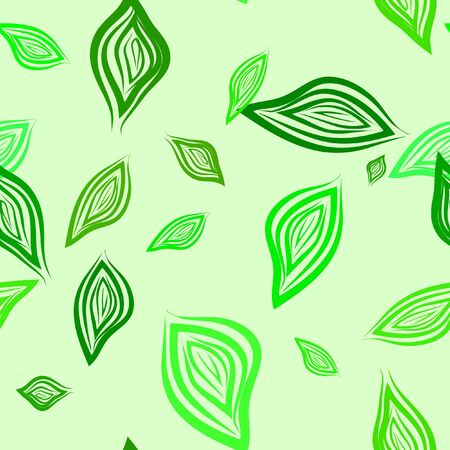 Abstract seamless pattern with green leaves at light green background. Pattern can be used as wallpaper, web page background, textile design etcのイラスト素材