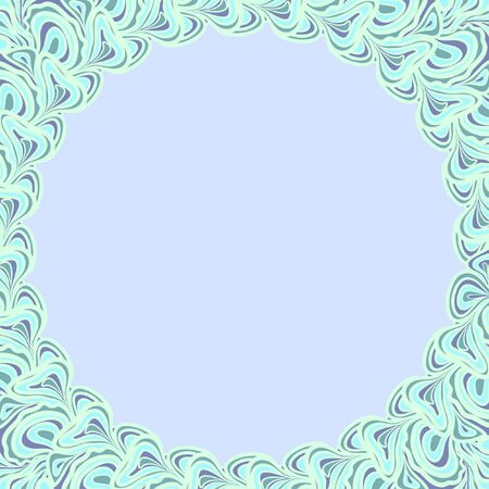 Light blue round frame with abstract floral elements against the light blue background.のイラスト素材